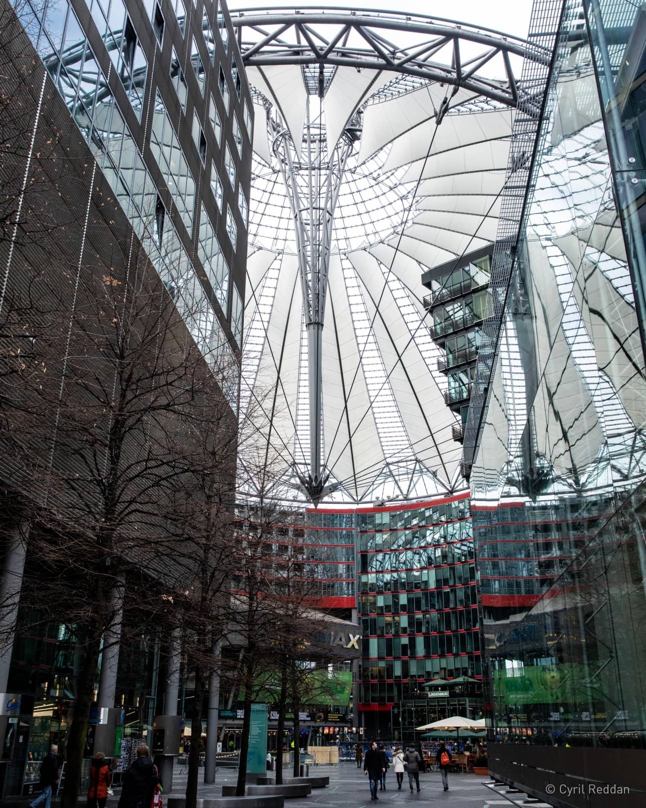 Interior photo of the central forum of the Sony Center by Helmut Jahn