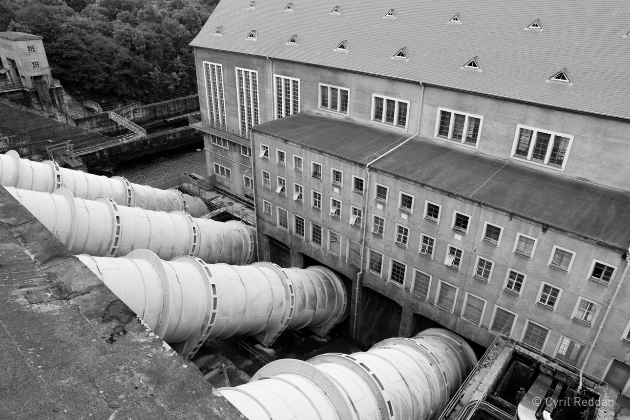 Photo looking down on old industrial factory