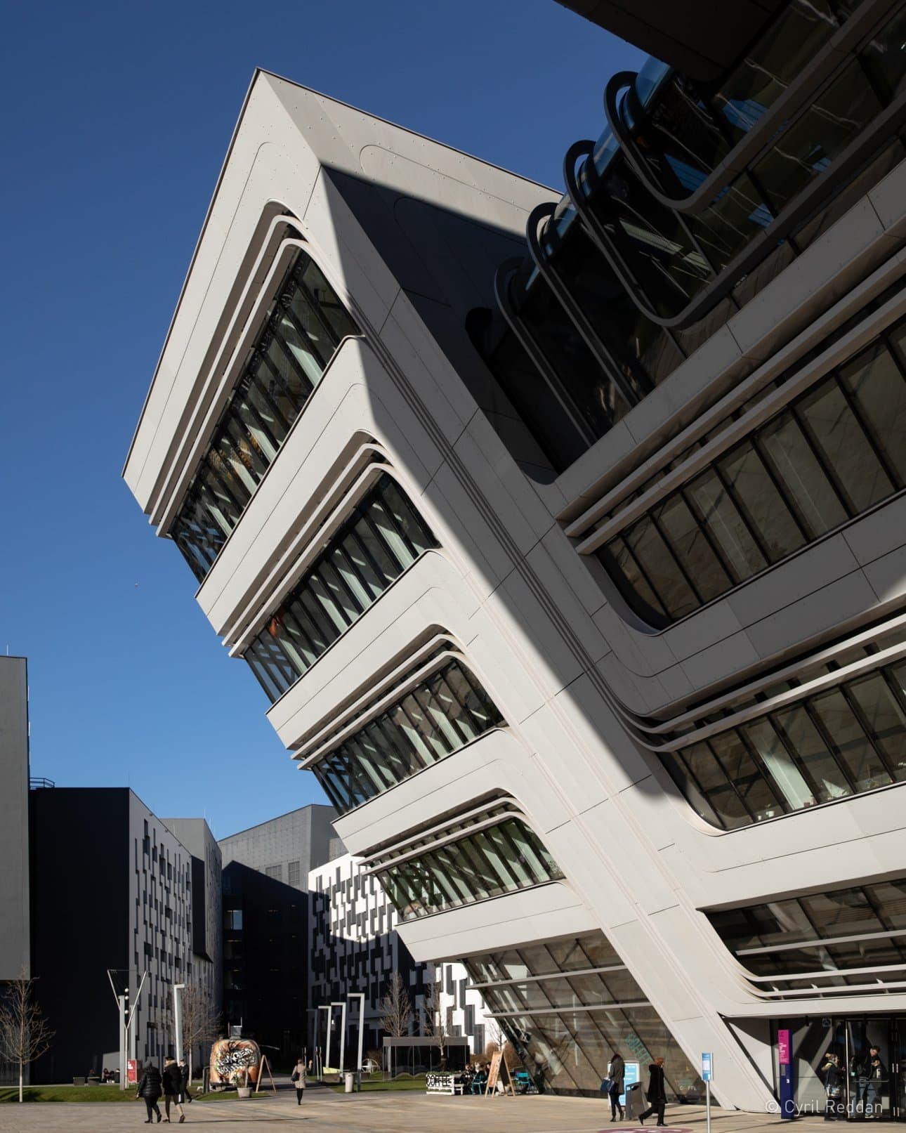 Photograph showing sloping exterior of building