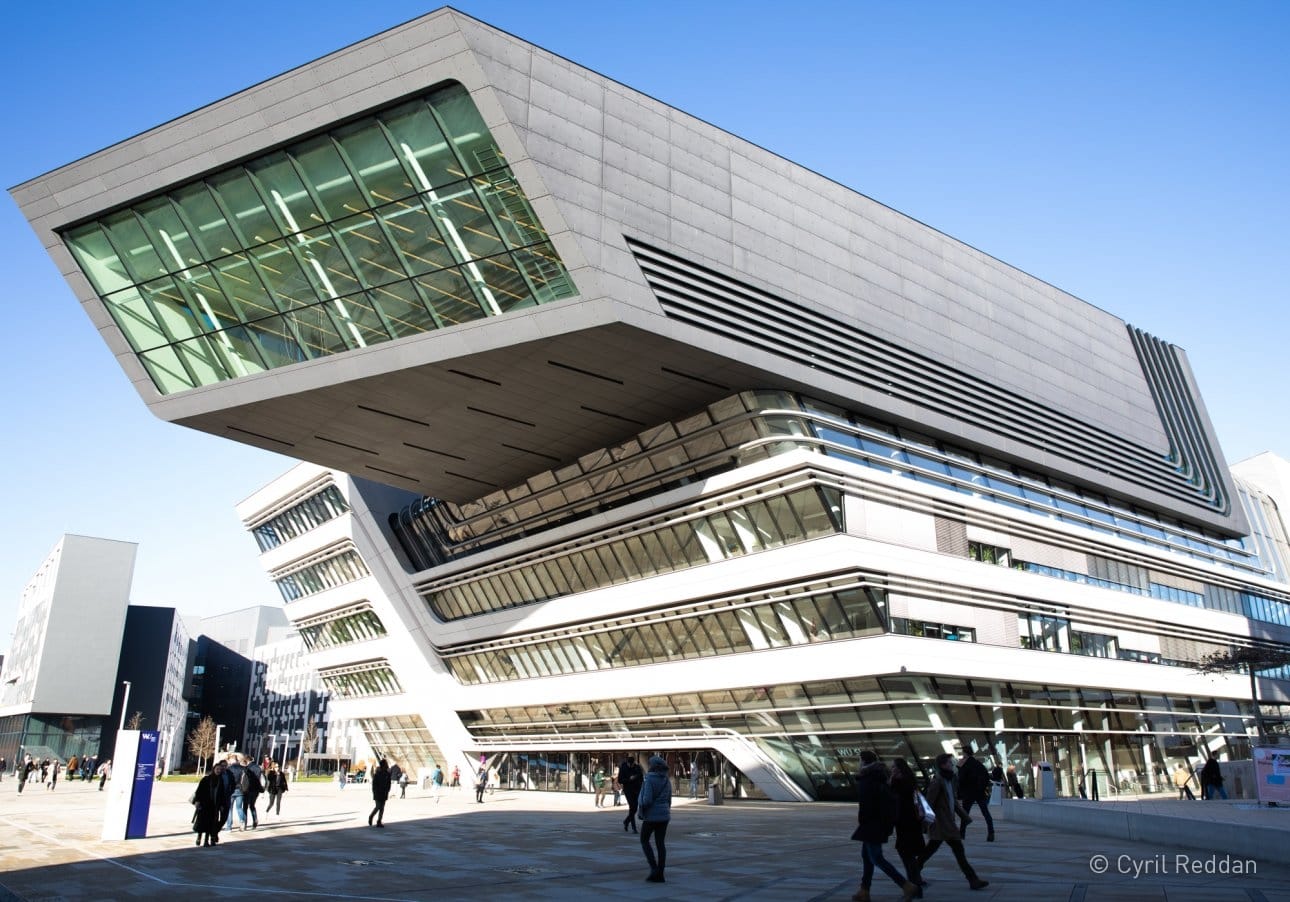 Photograph capturing the imposing exterior of the Library and Learning Centre